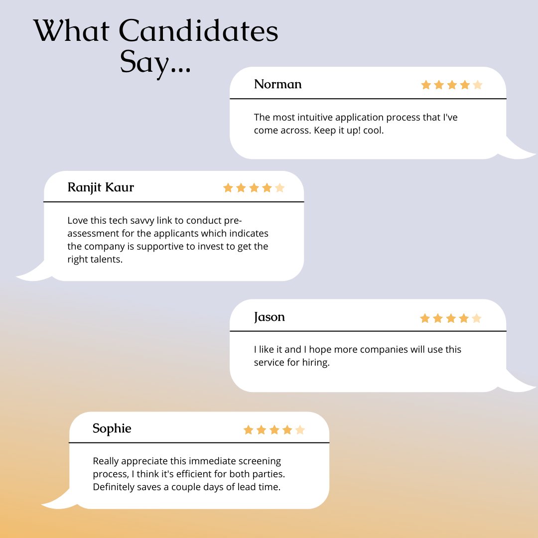 prehireforms's tweet photo. Better candidate experience, better talents. Our candidates love the job application journey via https://t.co/4SkwJLg7mB. Great your own now! 

#prehireforms #candidatescreening https://t.co/d24QAXAmO4