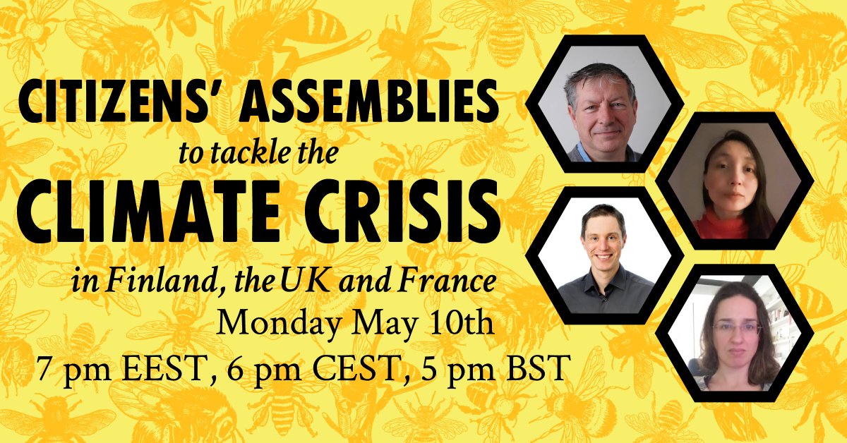 In tonight's webinar 'Citizens' Assemblies to tackle the #climatecrisis, examples of #deliberativedemocracy from the UK, France and Finland are discussed. Watch it on YouTube and ask questions: youtube.com/watch?v=AxioJv… #citizensassembly @elokapina @deliberaatio  @CEEbill_NOW