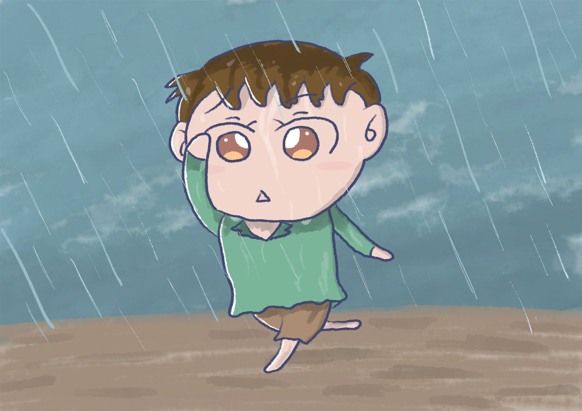 Aki イラストレーター V Twitter 突然の雨に打たれ走っている男の子 イラスト イラストレーター かわいいイラスト みんなで楽しむ Twitter展覧会 私の絵柄が性癖に刺さる人に届いてほしい