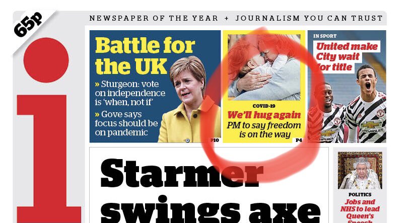 The lifting of a hugging ban that literally does not exist is on every single *front page* today, and is also a topic of conversation on BBC  #r4today...