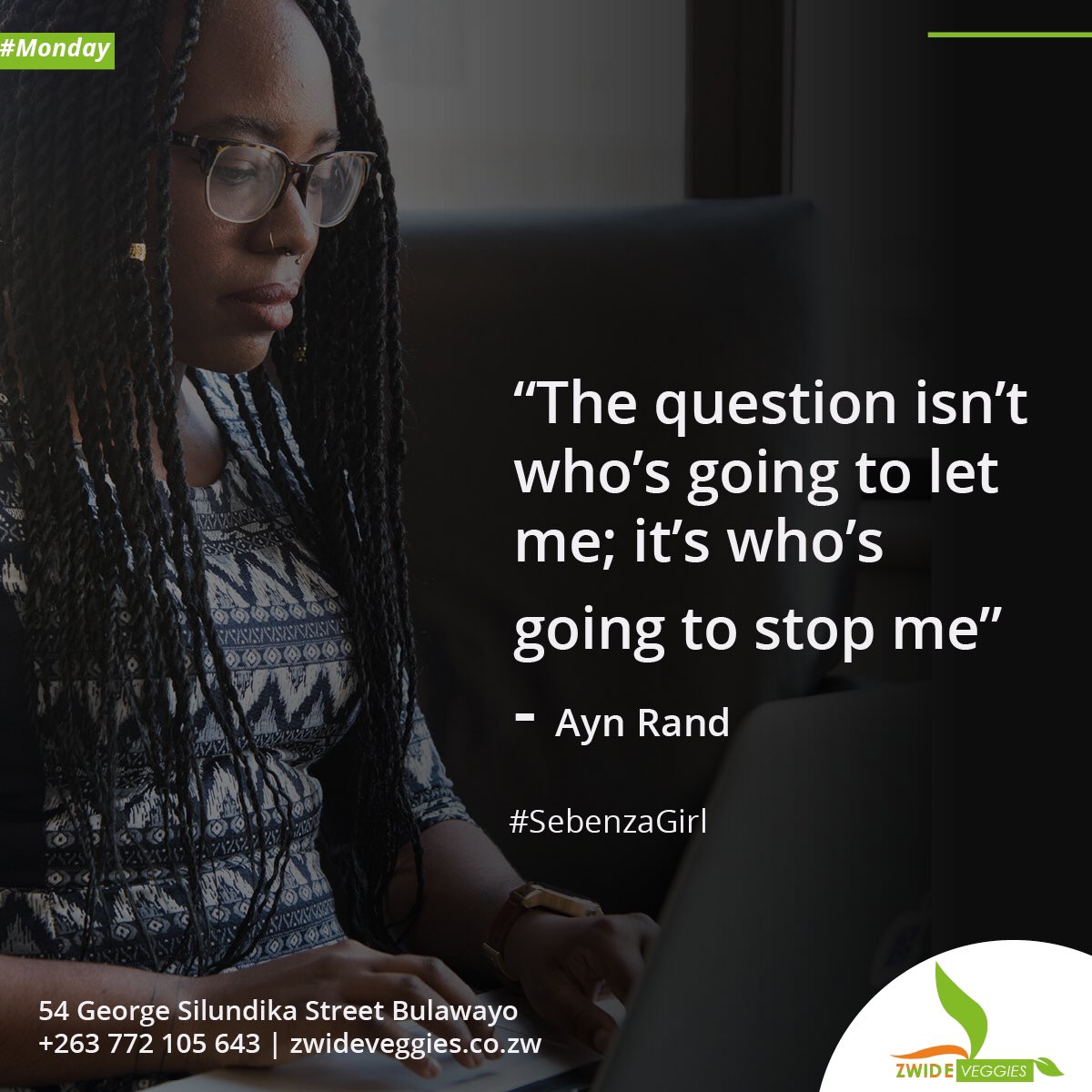 ZwideVeg's tweet photo. The only person that can stop you from reaching your goals is you. Continue working hard to achieve your goals. #sebenzagirl #mondaymotivation #mondaymood #zwideveggies #bulawayo #zimbabwe #vrzmb https://t.co/9hZ0ZKIvcR
