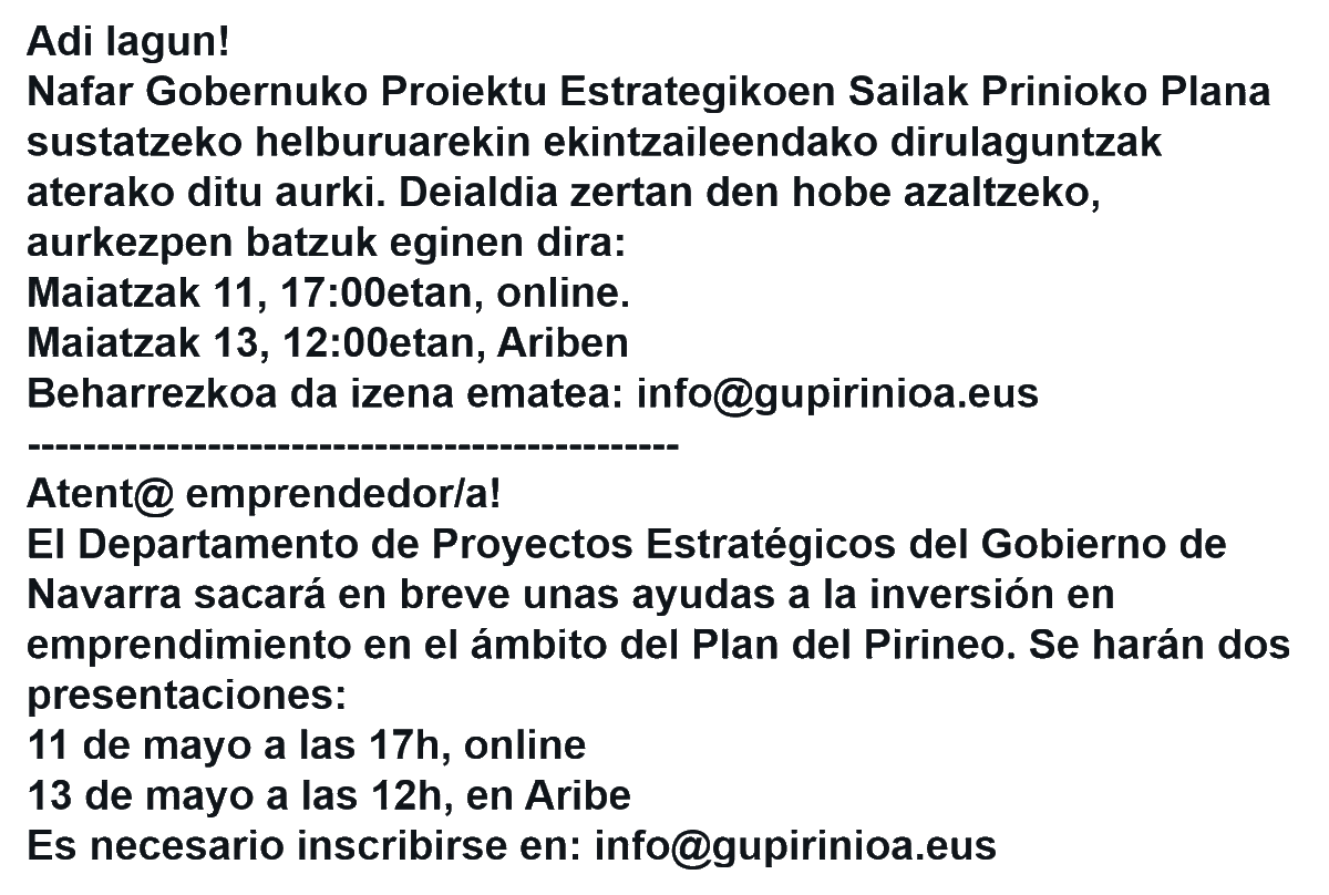 🕺💃Mañana a las 5, presentación de las ayudas al emprendizaje para el pirineo. De la mano de <a href="/gupirinioa/">Gu Pirinioa</a> / Bihar 5etan Pirinioetarako ekintzailetzarako laguntzen aurkezpena <a href="/gupirinioa/">Gu Pirinioa</a> -ren bidez 💃🕺