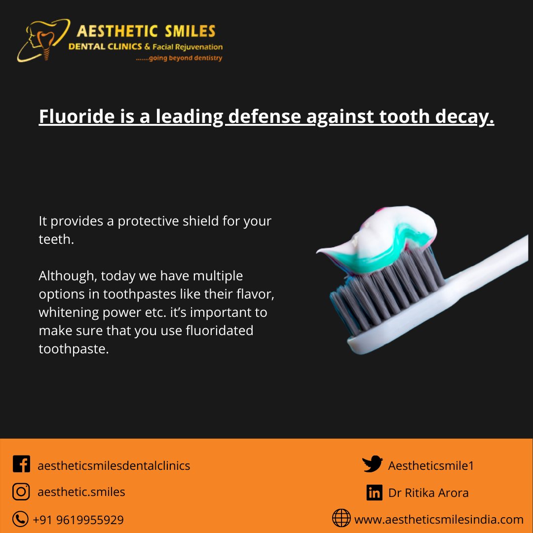 Aestheticsmile1's tweet image. Fluoride is a leading defense against tooth decay. It provides a protective shield for your teeth. Although today we have multiple options in toothpaste-like their flavor, whitening power, etc. it’s important to make sure that you use fluoridated toothpaste.

#fluoridetoothpaste