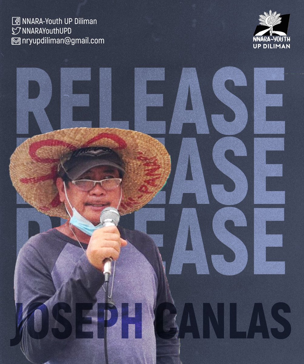NNARAYouthUPD's tweet photo. Kaisa ang mga kabataan mula sa National Network of Agrarian Reform Advocates - Youth UP Diliman Chapter sa panawagang kagyat na palayain si Ka Joseph Canlas at ibasura ang lahat ng gawa-gawang kaso na isinampa laban sa lider-magbubukid. #FreeJosephCanlas https://t.co/Ycc8dSX4zb