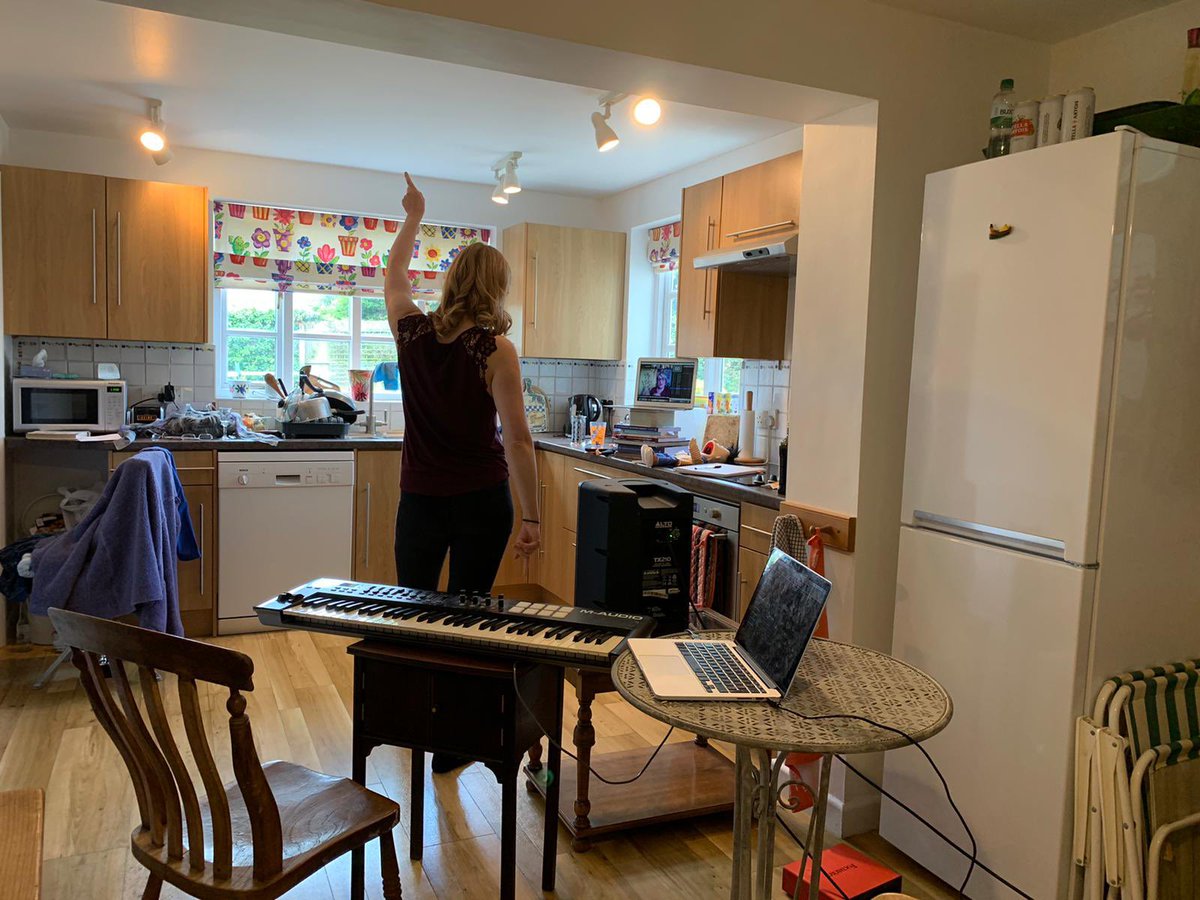AnnaNicholson_'s tweet photo. Last week I actually did Woman Of the Year on zoom. It looked like this #comedyinthekitchen https://t.co/ZDs08w9yeG