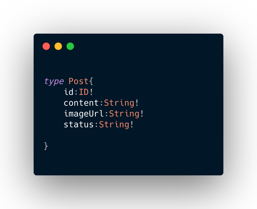 The first step in creating a GraphQL API is creating a schema that defines the capabilities of that API.Here’s an example schema that has a user-defined type called Post with values.The ID and String are known as scalar types.