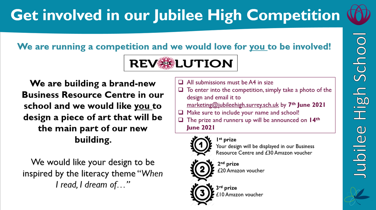 JHSRevolution20's tweet photo. Why not get involved in our exciting Jubilee High School competition? All details can be found below: https://t.co/5Hcl2pmcXU