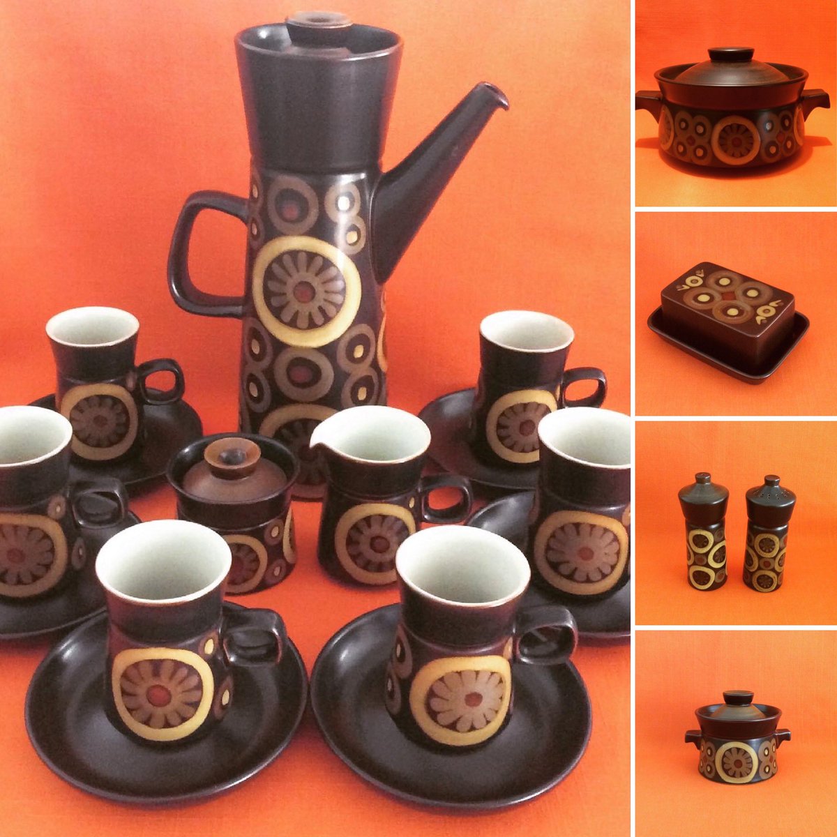 EtsyStuck1970s's tweet photo. Added this little corker to my Etsy shop yesterday, along with lots of other #denbyarabesque goodies. All pieces are immaculate.
It’s so ‘60s 🤎❤️🧡
#retrocoffeeset #retrobutterdish #swingingsixties #1960sstyle #1960skitchenware #1960scrockery #flowerpower #gillpemberton https://t.co/eEZgLpbuaF