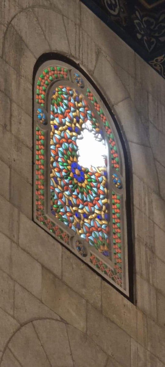 Broken windows at the Qibli Musallah at Masjid al-Aqsa
