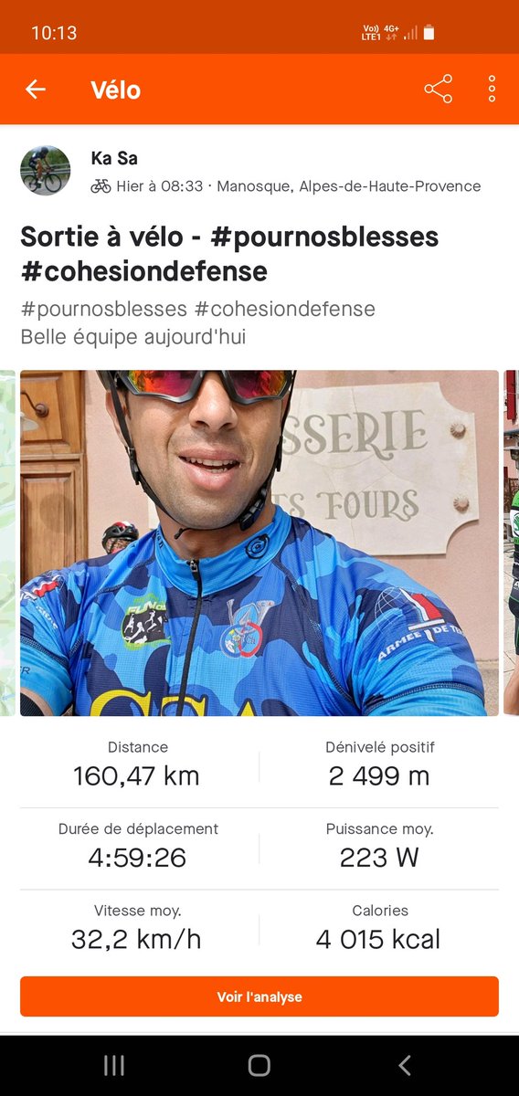 4RCh_Gap's tweet photo. #RelevonsLaMission Ce weekend, c'était au tour du commandant d'unité de l'ECL du #4RCh de faire avancer le compteur kilométrique #PourNosBlessés avec 160km supplémentaires à vélo. #JNBAT2021 #CohésionDéfense #AvecNosBlessés https://t.co/dx1IcUyS4h