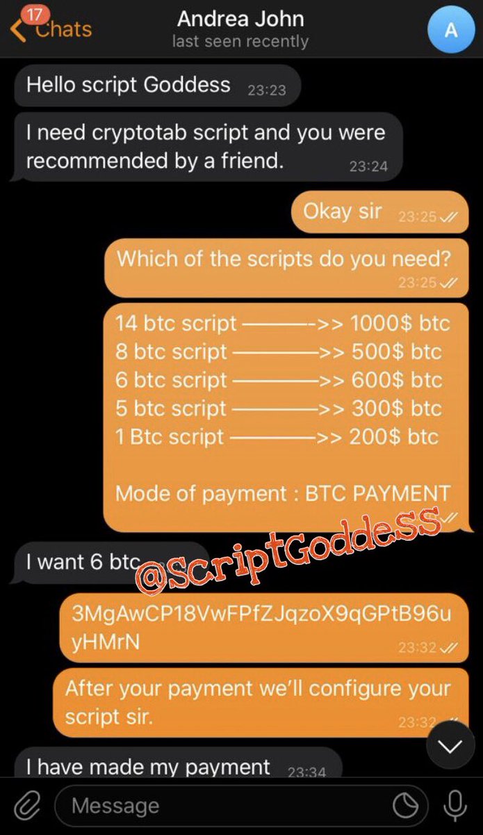 bitcoin_scripts's tweet image. Testimony from a client on Telegram.  To get reliable Scripts DM @scriptGoddess