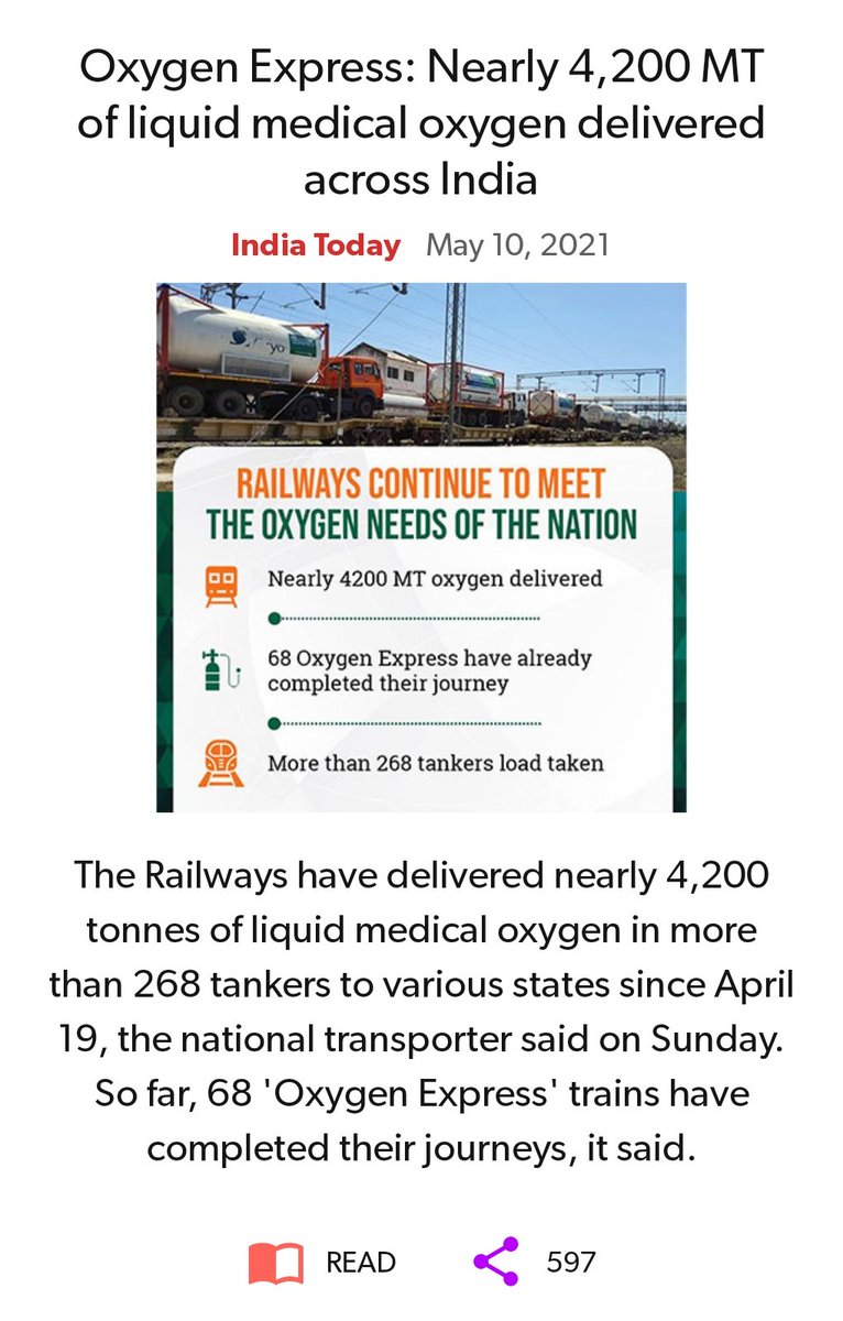 PositiveStoryIn's tweet photo. Oxygen Express: Nearly 4,200 MT of liquid medical oxygen delivered across India
https://t.co/pQcjUqnXJr

via NaMo App https://t.co/F4w0etBzhn