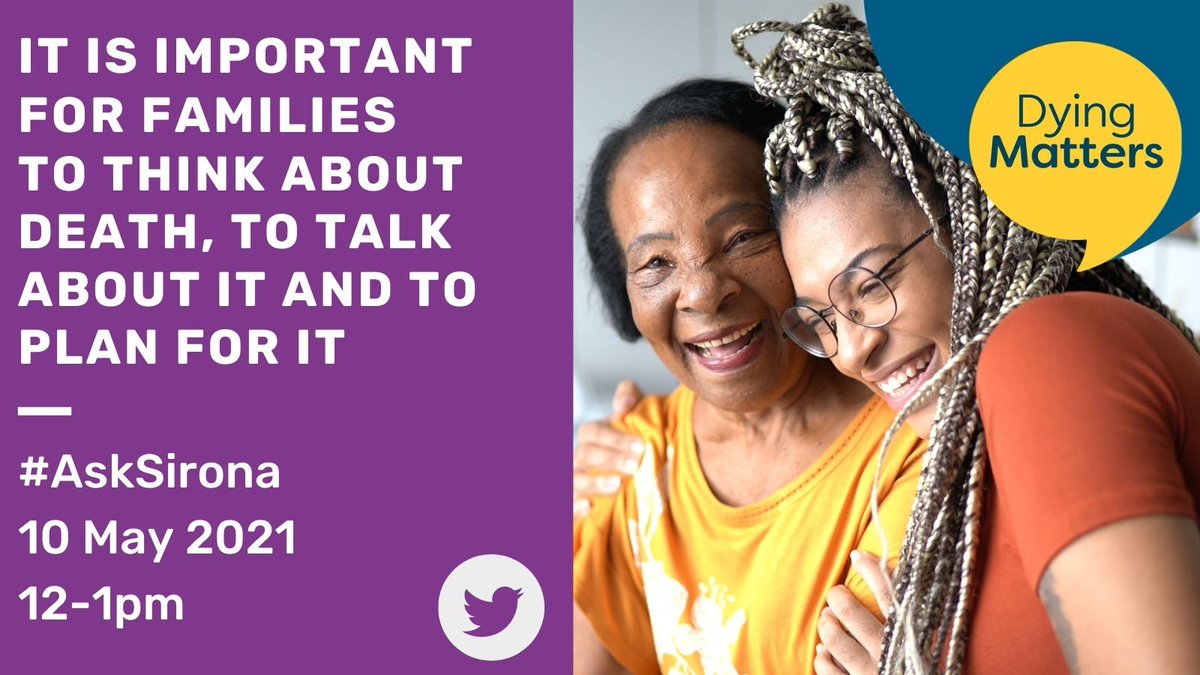 SironaCIC's tweet photo. To mark #DyingMatters Awareness Week @OhliviaMitchell from our End of Life Specialist Service will be doing a #DMAW21 Q&amp;A today between 12-1pm 

You can send her your questions using the hashtag #AskSirona 

@DyingMatters https://t.co/4sIPMZkN62