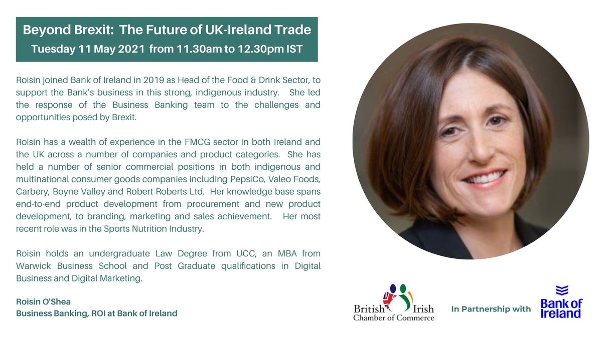 BrIreCham's tweet image. Only 1 day to go 📣

Join us &amp;amp; Roisin O'Shea, Business Banking, ROI @bankofireland as we discuss the consequences of #Brexit  in our next event #BeyondBrexit: The Future of UK-Ireland Trade, in partnership with @bankofireland

Register today ➡️ bit.ly/3nCkJdv