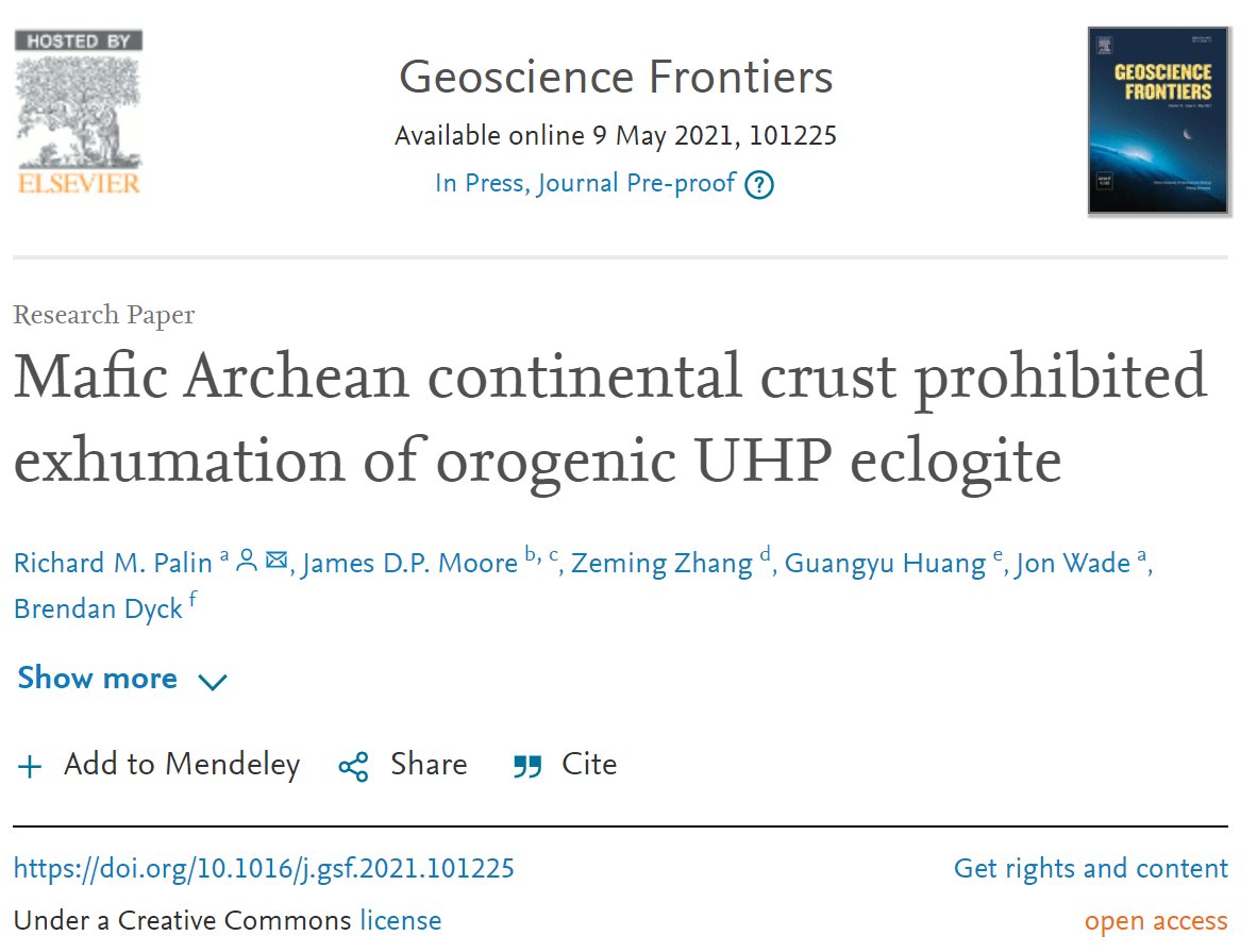 Have you ever wondered why there are no  #Archean UHP eclogites older than c. 0.8 Ga if  #plate  #tectonics has operated since c. 3 Ga, and isolated  #subduction complexes formed even earlier in Earth history? Our new OA paper provides an explanation. (1/X) https://www.sciencedirect.com/science/article/pii/S167498712100089X