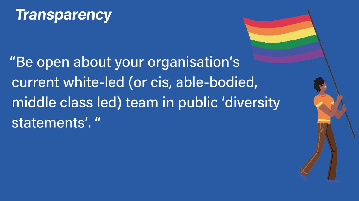 Be transparent, in all your communications, in particular your intentions of diversifying audiences, programme and staff.