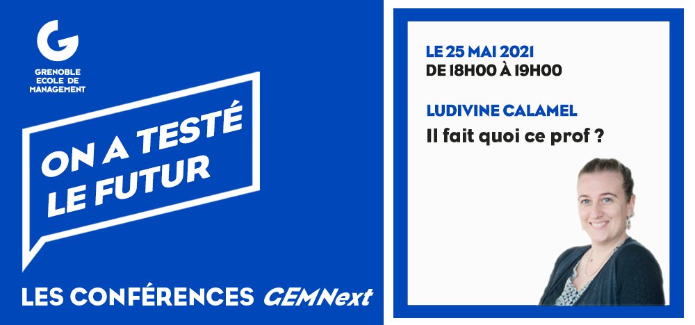 [#Education]
" Il fait quoi ce #prof ? " 🤔
Dans la #conférence GEMNext du mois de mai, on parlera du rôle des profs et ce qu'ils font en dehors des cours (#recherche)
📅 25 mai à 18h
🗣️ par Ludivine Calamel, Prof à Grenoble EM
Pour vous inscrire 👇
grenoble-em.com/agenda-gemnext…