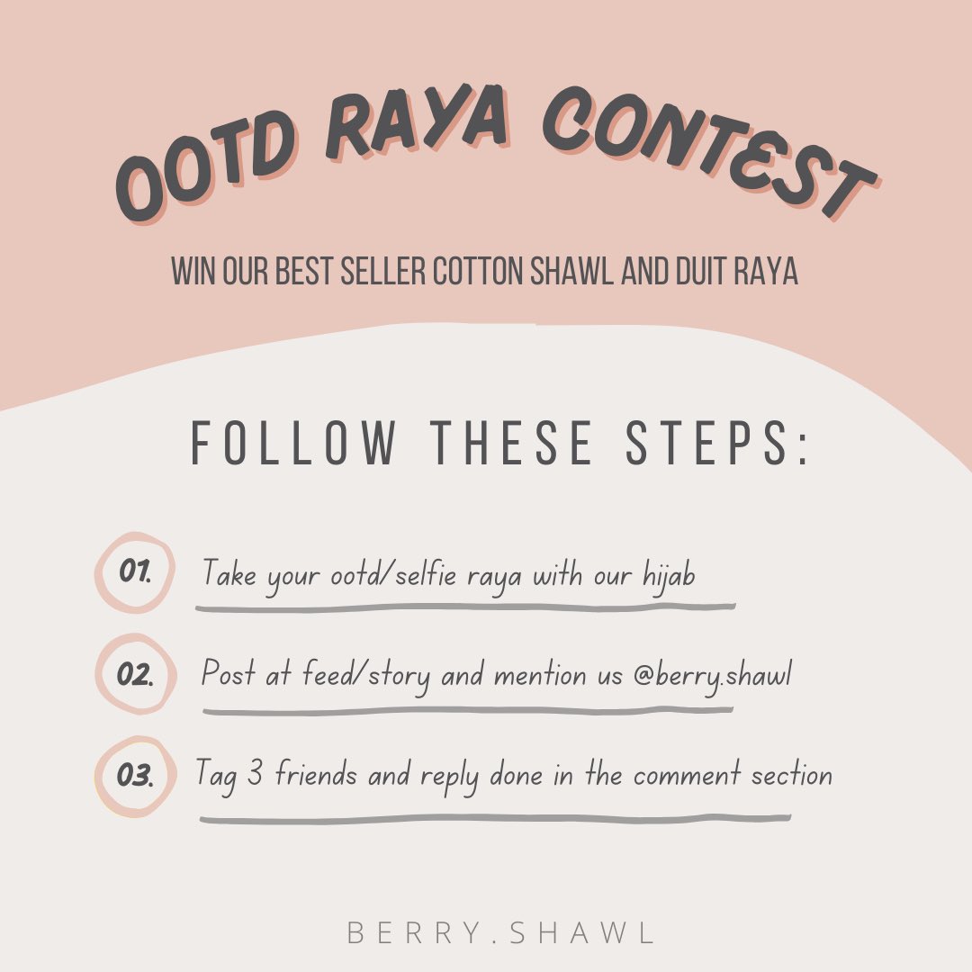 BerryShawl's tweet photo. Ootd yang terbaik akan dipilih sebagai pemenang dan akan mendapat giftbox with printed cotton shawl and duit raya yang akan terus di pos ke rumah anda 😍

📌 CONTEST ENDS ON 17 MAY, 11PM 

GOODLUCK GIRLS! ✨ https://t.co/yUA6DYaIJF