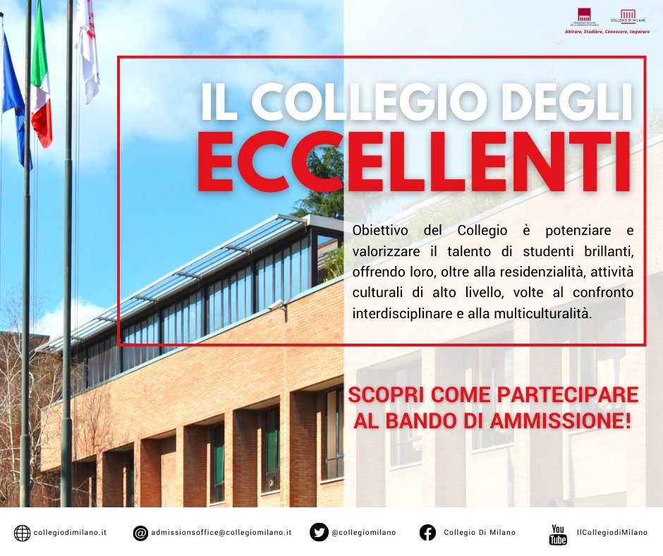 Il tuo #futuro ti aspetta in Collegio! Scopri come partecipare al Bando di Ammissione del #CollegiodiMilano >> collegiodimilano.it/ammissioni/
#VadoInCollegio #IoHoTalento #CollegiodiMerito
