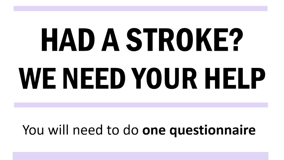 We're looking for stroke survivors to tell us about their experiences of rehabilitation and technology use. 

To complete our questionnaire, click here: forms.office.com/r/WRADiiJmUz
Closes 11th June. 

Please share #stroke #rehabilitation