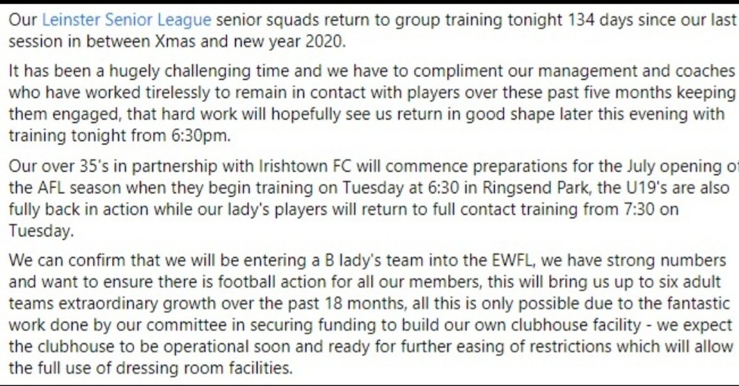 An important week for everyone in the game <a href="/LSLLeague/">Leinster Senior League</a> <a href="/EasternWFL/">Eastern Womens Football League</a> <a href="/IrishtownHseD4/">The Irishtown House</a> <a href="/TheYachtTavern/">The Yacht Tavern</a> <a href="/DublinPortCo/">Dublin Port</a>