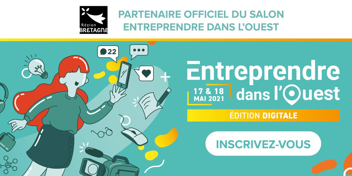 regionbretagne's tweet image. 📣 Un projet de création ou de reprise d'#entreprise ?
Participez au salon Entreprendre dans l'Ouest en ligne les 17 et 18 mai 2021 !

💻 La Région animera le #webinaire "Création d'entreprise : de l'idée au projet, les étapes clés".

entreprendre-ouest.fr