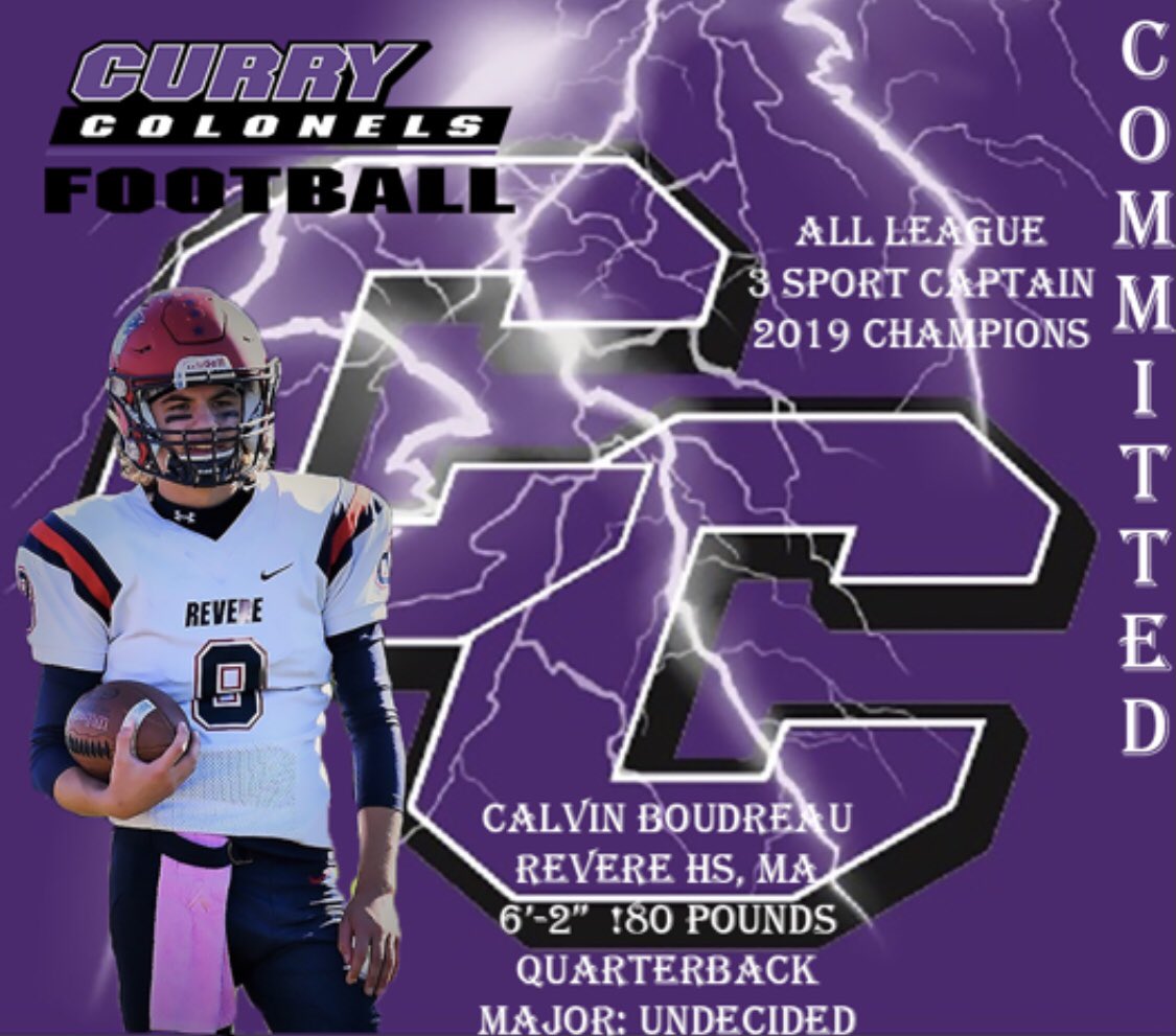 CurryFootball's tweet photo. Curry College Football welcomes Quarterback Calvin Boudreau  #BleedPurple #SelectedPersonally #ColonelForLife @CoachBandini @BoudreauCalvin https://t.co/eQdTjErIQV