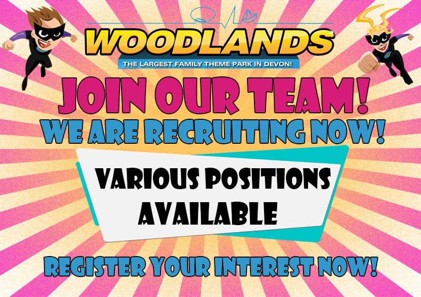 Recruiting NOW!
Become part of the Woodlands Team!!

We have a selection of jobs roles available.
Includes EXCLUSIVE staff discounts!!
Seasonal, part time, weekends and more!

Find out more:
woodlandspark.com/recruitment
#recruitment #woodlandsfamilythemepark #jobs