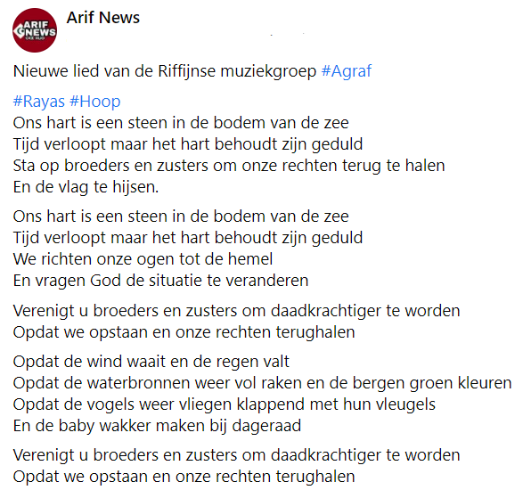 ArifnewsCom's tweet photo. Nieuwe lied van de Riffijnse muziekgroep #Agraf
#Rayas #Hoop
https://t.co/fiKWn9RmGM https://t.co/8V9pDNJUfm