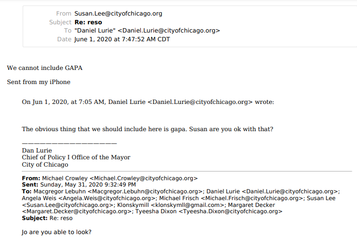 JonesDayDump's tweet photo. City officials preparing to draft a resolution in response to the murder of George Floyd, 5/31 - 6/1

Dan Lurie: "The obvious thing that we should include here is gapa. Susan are you ok with that?"

Susan Lee: "We cannot include GAPA"

https://t.co/fXv1Ov4voH https://t.co/5rRbfNBV32