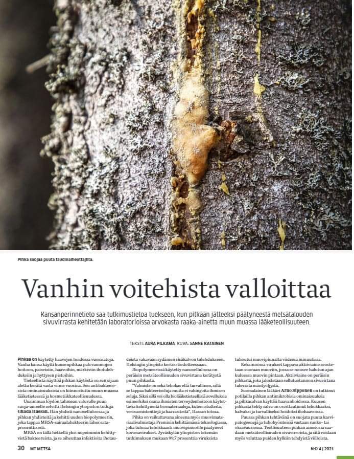 Uusi artikkeli julkaistu tänään mun tutkimuksesta #Maaseudentulevaisuus lehdessä #pihkan ja #nanoselluloosan käytöstä lääketieteessä. #mrsa #innovaatio #metsaaarre #Helsinginyliopisto