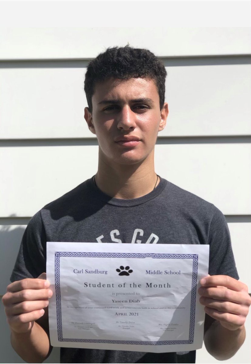 Congratulation to Yaseen Diab our latest Carl Sandburg Middle School Student of the Month!  Thank you Yaseen for being an exceptional student, and for showing what it means to be #SandburgStrong