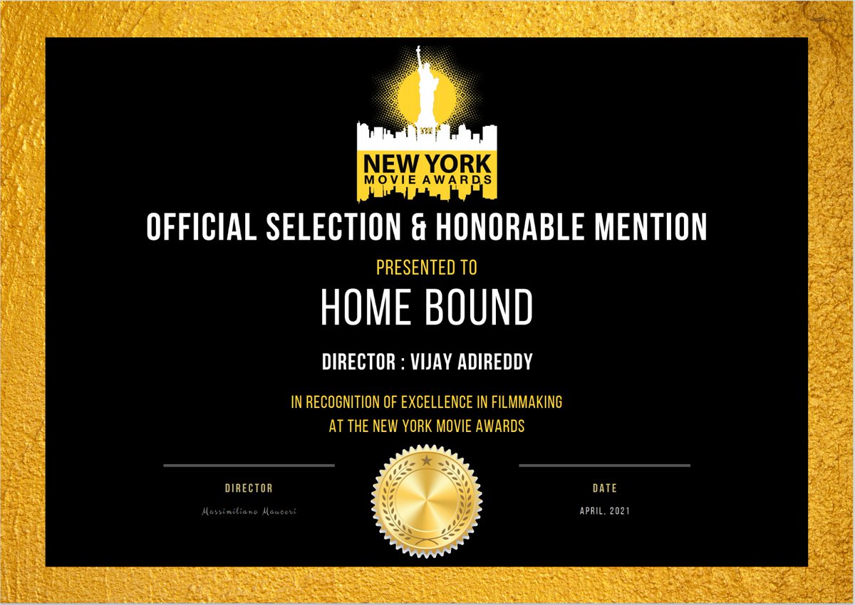 ShanayaPictures's tweet photo. Our @emily_coupe gets an honorable mention at the New York Movie Awards. Congratulations to the entire team. Congrats to our director Vijay Adireddy. @FilmFreeway #bestactress #filmfestival #shortfilm #homebound https://t.co/ivkmenobGc