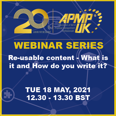 APMPUK's tweet photo. Join us for our next APMP UK Webinar: Re-usable content - What is it and How do you write it?  with Kathryn Potter.

Register here: https://t.co/WrdAS1XAwm 

#ProudToBeAPMP #Webinars #Content https://t.co/aUsgt6Oc8K