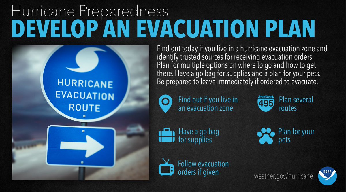 Are you in a hurricane evacuation zone, or in a home that would be otherwise unsafe in a hurricane? If so, think now, about where you’d go and how you’d get there if you're told to evacuate. hurricanes.gov/prepare #HurricanePrep #HurricaneStrong