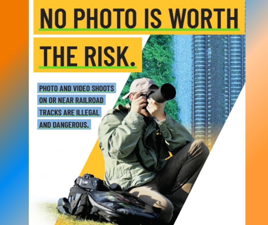 CAOpLifeSaver's tweet photo. Photo and video shoots on or near railroad tracks are illegal and dangerous. Railroad tracks are not the place for Senior photos. Make safe decisions:  #NoPhotosOnTracks  #NoPhotoWorthTheRisk #FindASaferPlace https://t.co/PS0dtnENkG