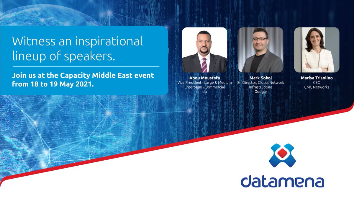 datamena's tweet photo. Attend this year’s Capacity Middle East event virtually or physically from 18 to 19 May. With an amazing lineup of speakers from Google, top telecoms, our very own professionals who will be sharing their knowledge on the industry.
Get your tickets on: https://t.co/tkIabCEhv3 https://t.co/7qjVhmo8l1