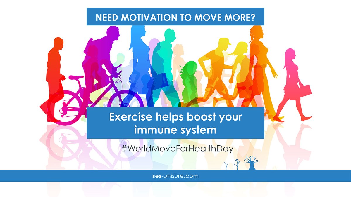 SES_Unisure's tweet photo. Did you know that exercise encourages your body to produce antibodies? So keep moving to stay healthy and give your immune system a good boost. #WorldMoveForHealthDay #exercise #movemore #healthyliving https://t.co/KSjv1WcqNS