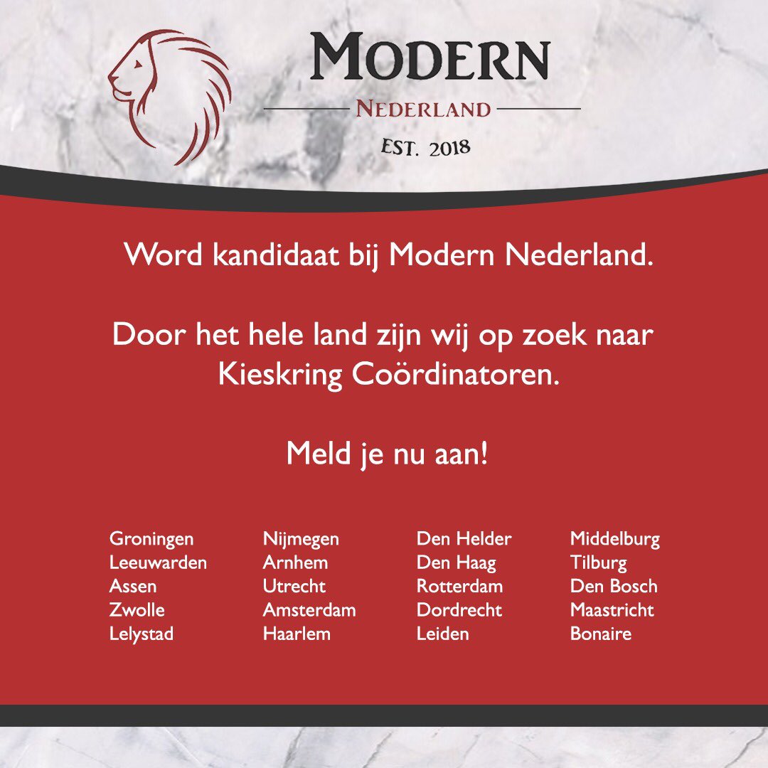 NederlandModern's tweet photo. Word kandidaat bij Modern Nederland! 

➡️ Heb je politieke aspiraties, of ken je iemand die dat heeft?

Wij zoeken kandidaten door het hele land. Mail jouw motivatie naar info@modern-nederland.nl 

Na ontvangst van de motivatie nemen wij zsm contact met je op. https://t.co/wobgJntL3w