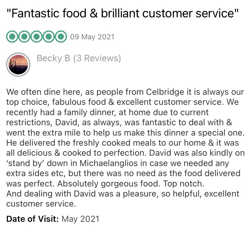 Just in on <a href="/TripAdvisorEats/">Tripadvisor for Restaurants</a> @TripAdvisor well done to all the team <a href="/MichelanCelb/">Michelangelo celb</a> #food #foodies #foodie #takeaway #delivery #dining #reviews #review #5bubblereview #restaurants #restaurant #celbridge