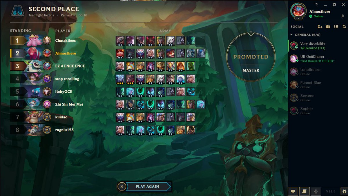 Made Master this set without playing reroll Vayne or Liss
<a href="/TFT/">Teamfight Tactics</a> <a href="/OCE/">Mysteriously Unnamed</a> #TeamFightTactics #tftmobile

Feeling good ....?