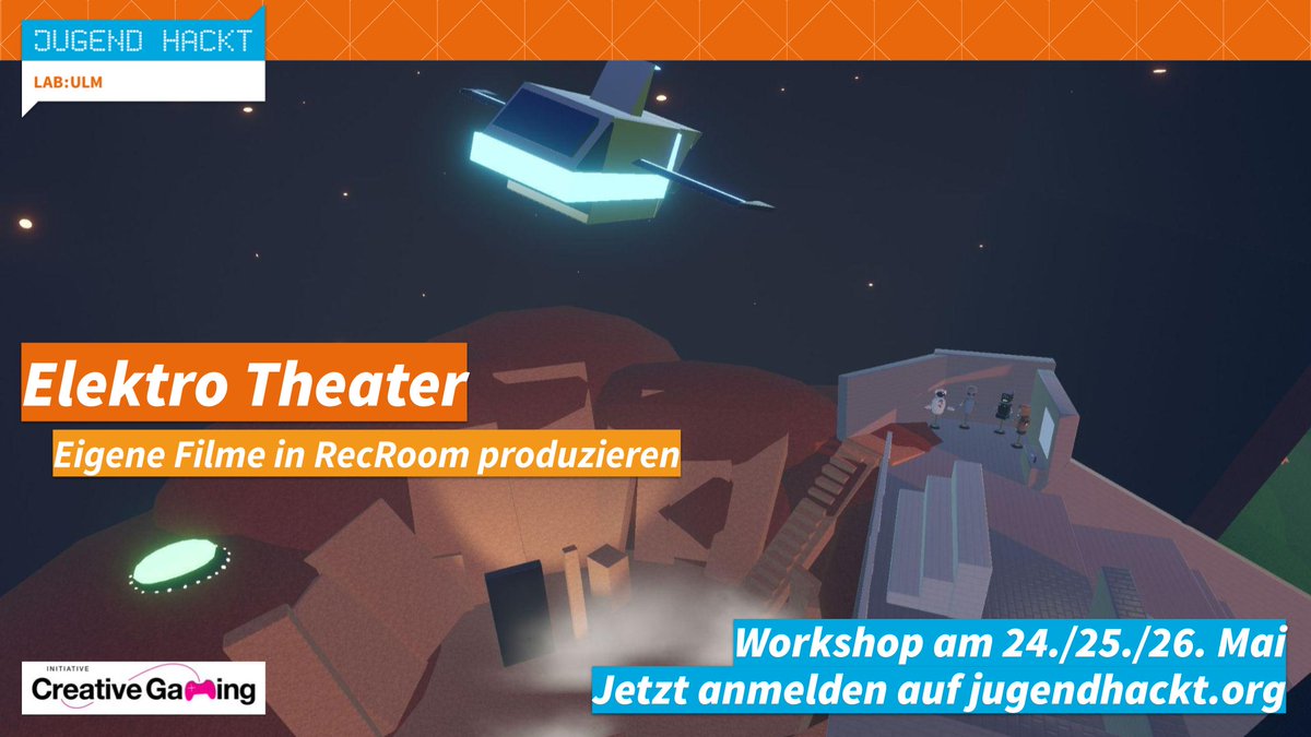 jugendhackt's tweet image. Noch nichts vor in den Pfingstferien? Don’t worry! Kommt zum Workshop von @jhacktulm vom 24.-26. Mai und gestaltet eure eigenen Filme in #recroom - diesmal wieder mit @sp4c31nv4d3r von @creative_gaming.
Infos und Anmeldung: jugendhackt.org/lab/ulm/
#jugendhackt