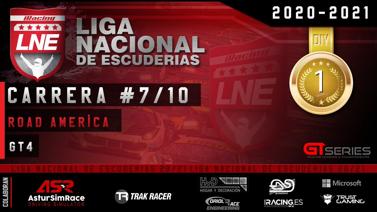 Gtseri3s's tweet photo. Esta noche tenemos otra cita, una combinación muy interesante #LNE 

🚦Road America
🏎️GT4
➡️1a División
🔵Practica 21:30h
🟠Qualy 22:20h
🟢Carrera 22:30h

📺Retransmisión Oficial 
https://t.co/xS3xoxKAre
🎙️@fmerinogalaxy 
🎙️@JMQuepim 

Mucha suerte a todos los equipos https://t.co/3mAFYPNUwy