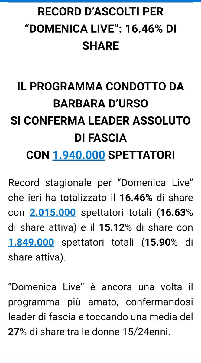 GiusCandela's tweet image. Dal comunicato di #domenicalive spariscono due ore e mezza di programma al 10%.