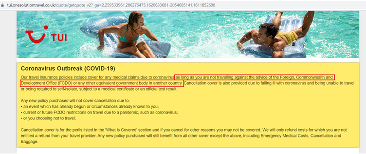 ryan_james4444's tweet photo. @TUIUK your travel insurance is invalid if against FCDO advice. FCDO states "people should not travel to amber countries for leisure" why are you operating holidays against government advice? @grantshapps holidays to amber should be cancelled right? https://t.co/VNGJ2rQpll