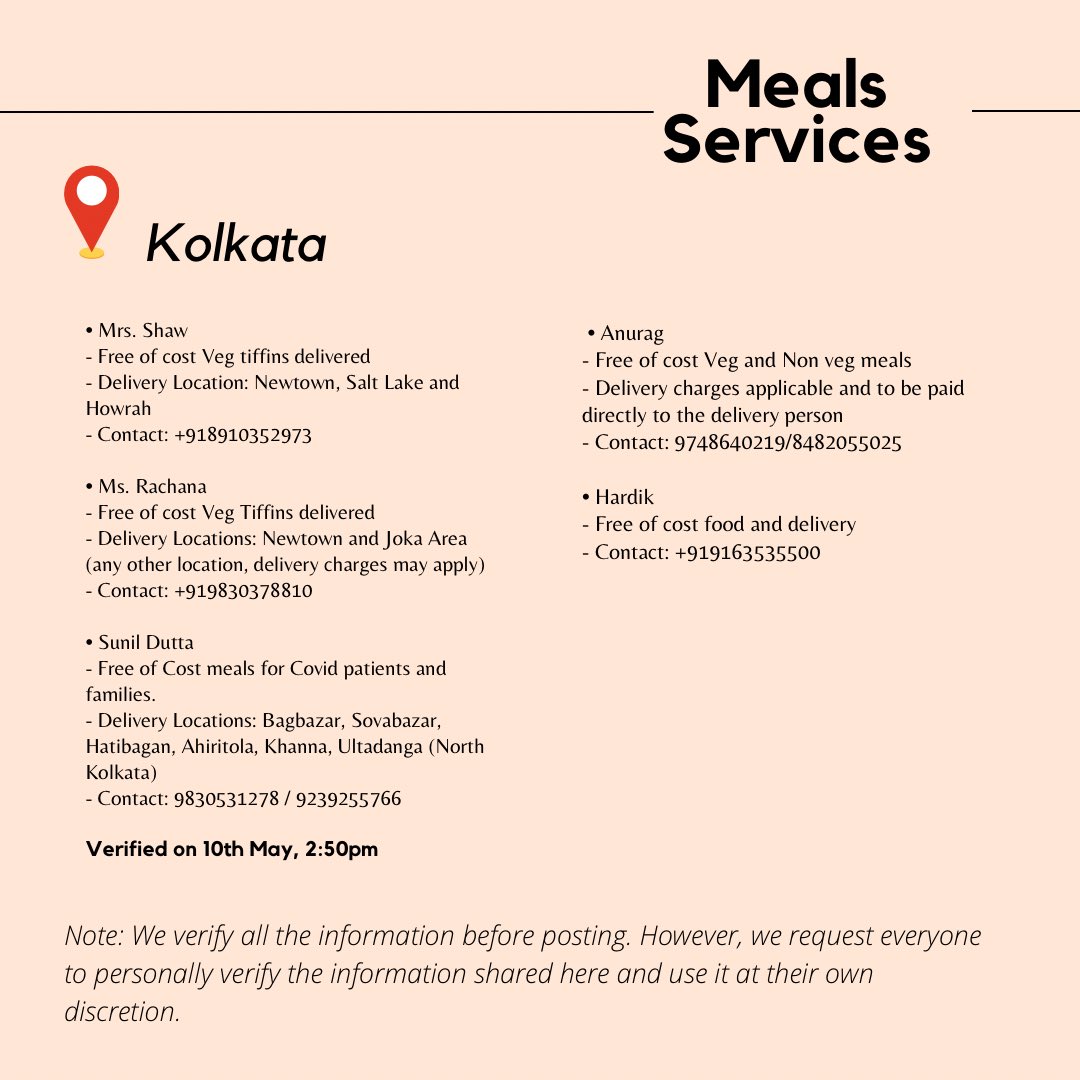 excelmovies's tweet photo. Here’s a list of where #MealsServices are available in #Kolkata 

Verified on 10th May, 2:50pm https://t.co/qGB93pgdFK