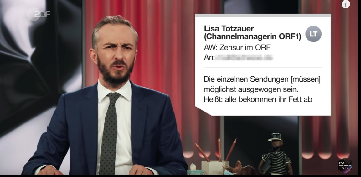 News aus 🇦🇹🇭🇺: Der Kanzlerbeauftragte f. Medien, Gerald Fleischmann, hat den offiziellen Redaktionsaccount von <a href="/RedaktionZack/">ZackZack</a> geblockt. Wir sind dem Medien-Dompteur v. <a href="/sebastiankurz/">Sebastian Kurz</a> offensichtlich nicht genehm. Müssen wir mehr türkise Erfolgsstories bringen? (Bild: <a href="/zdfmagazin/">ZDF Magazin Royale</a>).