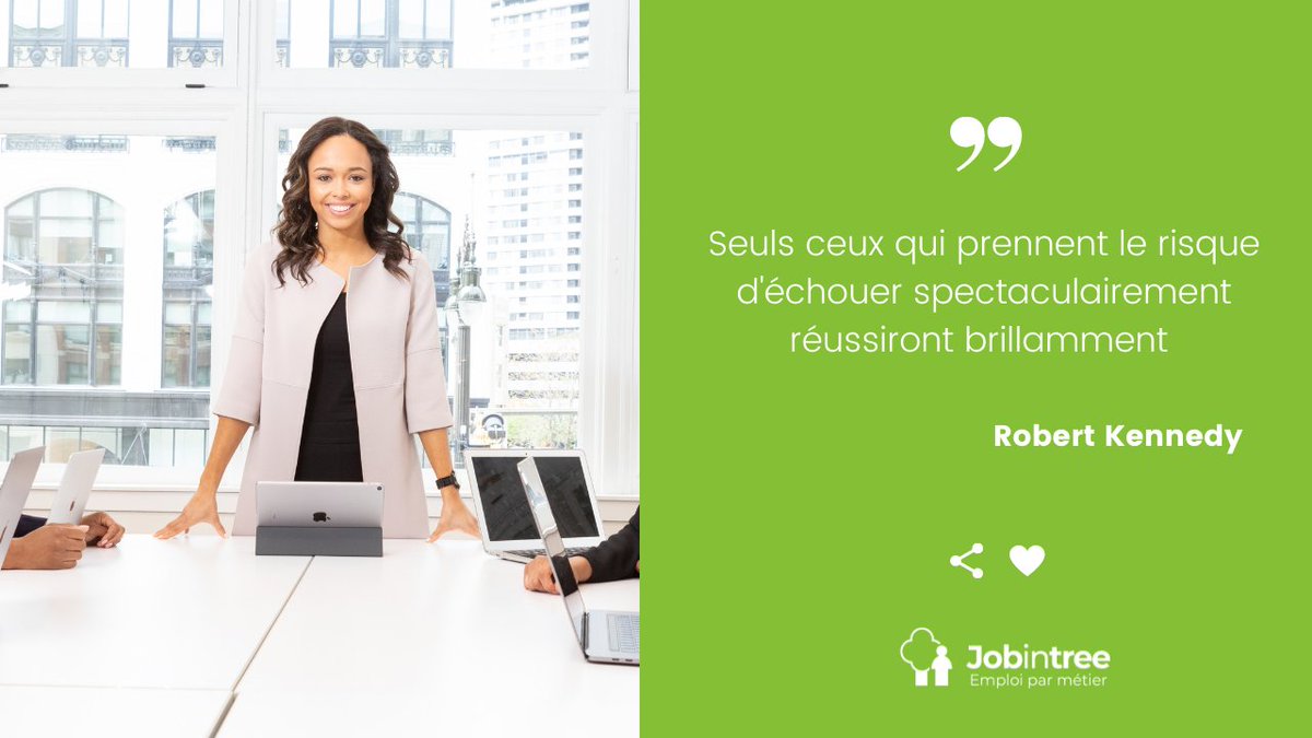 [CITATION] 🚀
"Seuls ceux qui prennent le risque d'échouer spectaculairement réussiront brillamment" - Robert Kennedy
Qui est prêt à tout risquer pour le job de ses rêves ?
#MondayMotivation #Citation