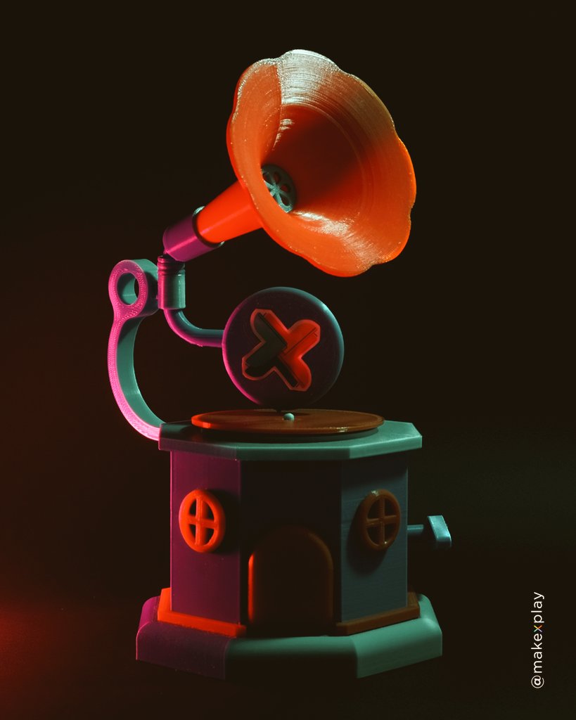 makexplay's tweet photo. Here it is.. #3dprinted Gramophone House Candy Dispenser.. demo &amp; process video coming up soon on my YT channel. From idea to actually holding this physical functional model .. I've loved every aspect of making it 😀😀
#3Dprints #flashforgefinder #shapr3d #ideatoreality #design https://t.co/2RT1aHRgvx