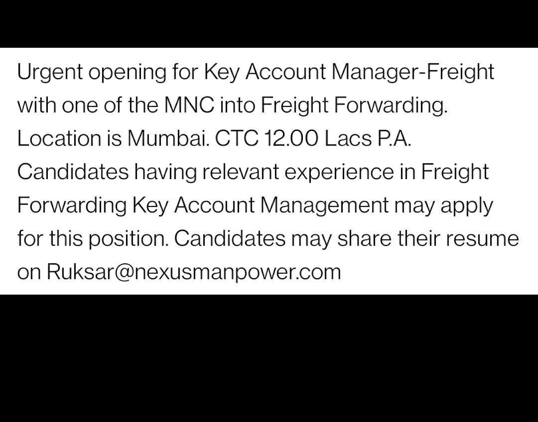 Forwarding for better reach #keyaccountmanager #keyaccountmanagement #clientservicing #freight #logistics #mumbai #headhunterjo #helpanewbusinessthrive